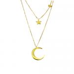 Long Gold Stainless Steel Multi Chain w/ Moon & Star Pendants